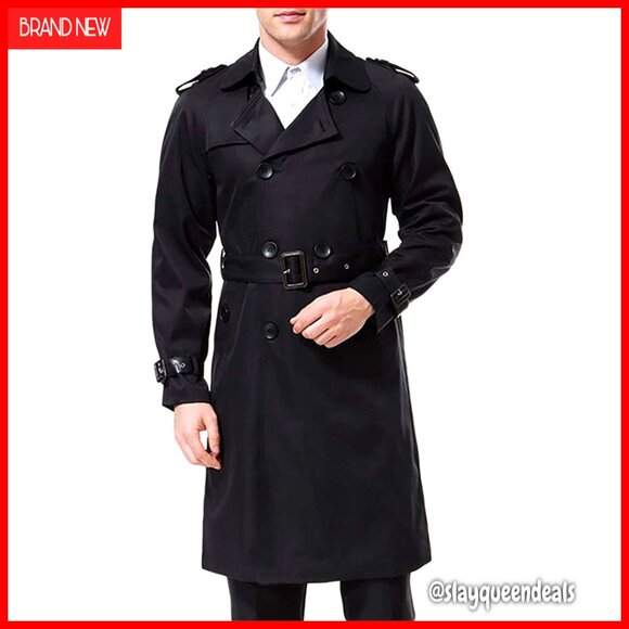 Men's Slim Fit Double Breasted Trench Coat Windbreaker with Belt